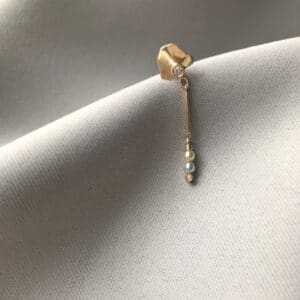 CLOUD Wind Chime 14K Gold Earring w. Diamonds & Akoya Pearls