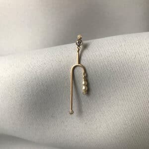 MOON Wind Chime 14K Gold Earring w. Diamonds & Akoya Pearls